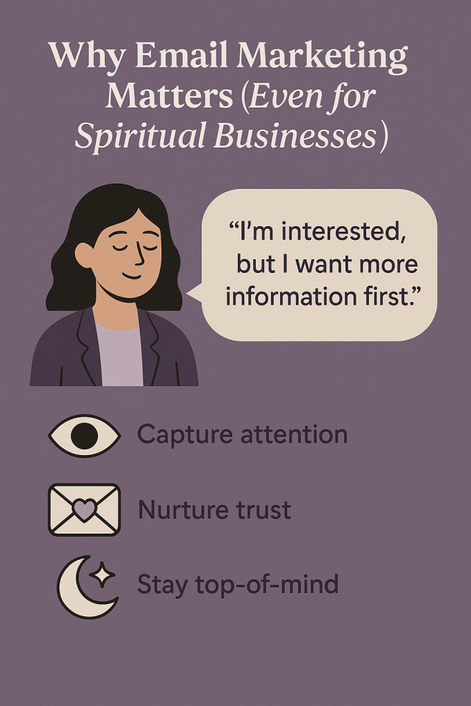 graphic image that summarizes the importance of email marketing for metaphysical business owners